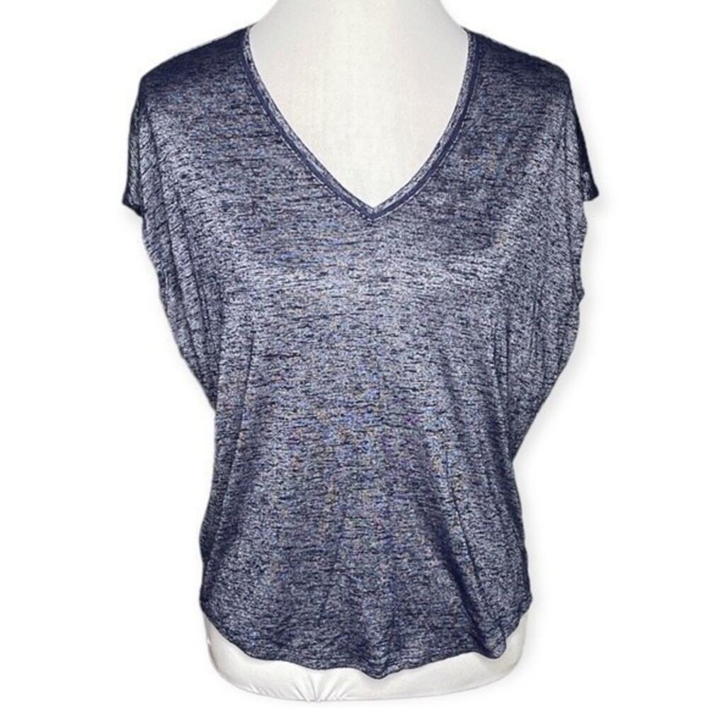 White House Black Market Vneck Short Sleeve Shirt Navy Blue Size Small